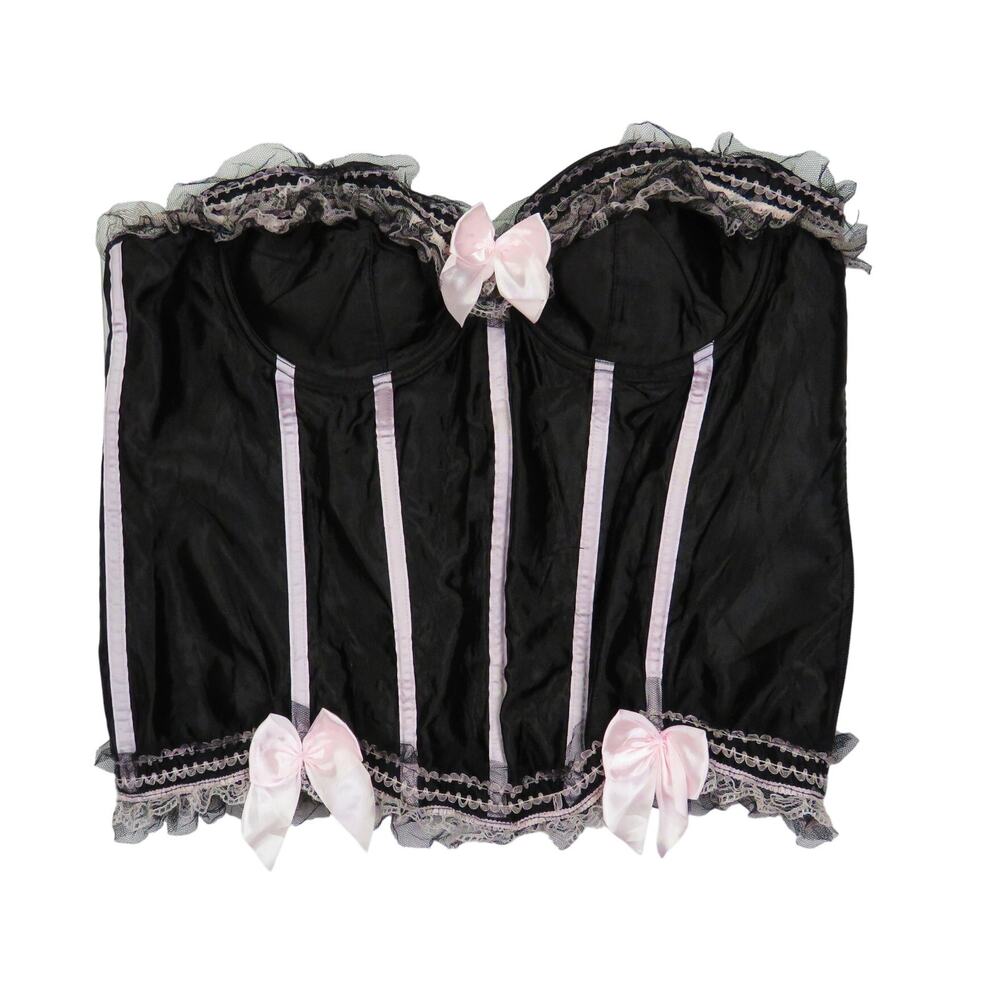 Sunnywood Coquette Black and Pink Lace Up Corset Bustier Top with Bows 6XL